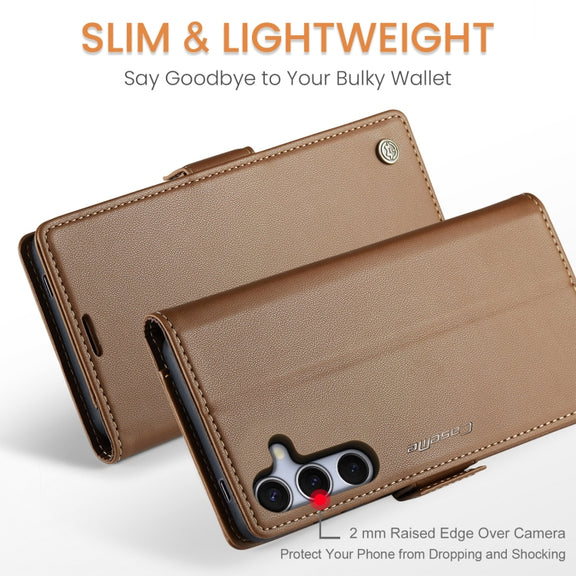 For Samsung Galaxy S25 5G CaseMe 023 Butterfly Buckle Litchi Texture RFID Anti-theft Leather Phone Case(Brown)
