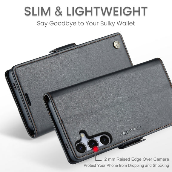 For Samsung Galaxy S25 5G CaseMe 023 Butterfly Buckle Litchi Texture RFID Anti-theft Leather Phone Case(Black)