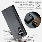For Samsung Galaxy S25 5G CaseMe 023 Butterfly Buckle Litchi Texture RFID Anti-theft Leather Phone Case(Black)