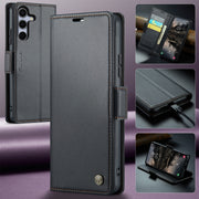 For Samsung Galaxy S25 5G CaseMe 023 Butterfly Buckle Litchi Texture RFID Anti-theft Leather Phone Case(Black)