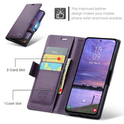 For Samsung Galaxy S25 5G CaseMe 023 Butterfly Buckle Litchi Texture RFID Anti-theft Leather Phone Case(Purple)