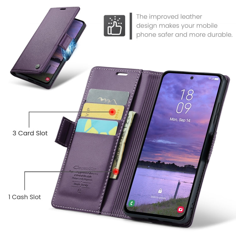 For Samsung Galaxy S25 5G CaseMe 023 Butterfly Buckle Litchi Texture RFID Anti-theft Leather Phone Case(Purple)