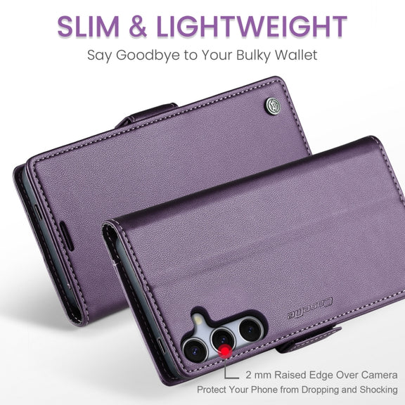 For Samsung Galaxy S25 5G CaseMe 023 Butterfly Buckle Litchi Texture RFID Anti-theft Leather Phone Case(Purple)