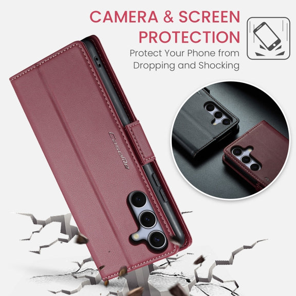 For Samsung Galaxy S25+ 5G CaseMe 023 Butterfly Buckle Litchi Texture RFID Anti-theft Leather Phone Case(Red)