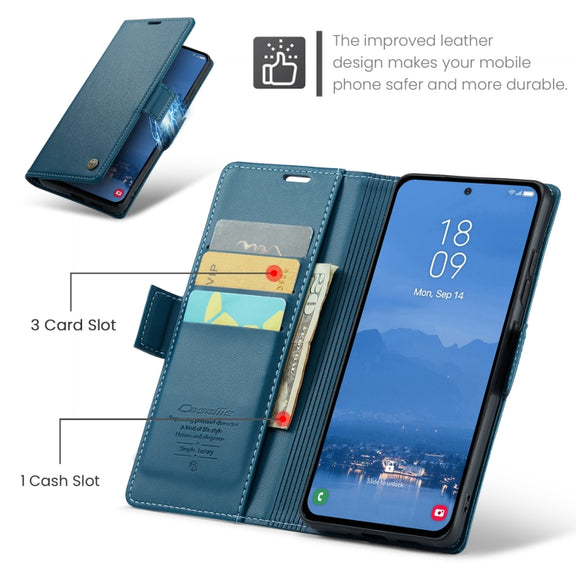 For Samsung Galaxy S25+ 5G CaseMe 023 Butterfly Buckle Litchi Texture RFID Anti-theft Leather Phone Case(Blue)