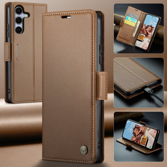 For Samsung Galaxy S25+ 5G CaseMe 023 Butterfly Buckle Litchi Texture RFID Anti-theft Leather Phone Case(Brown)