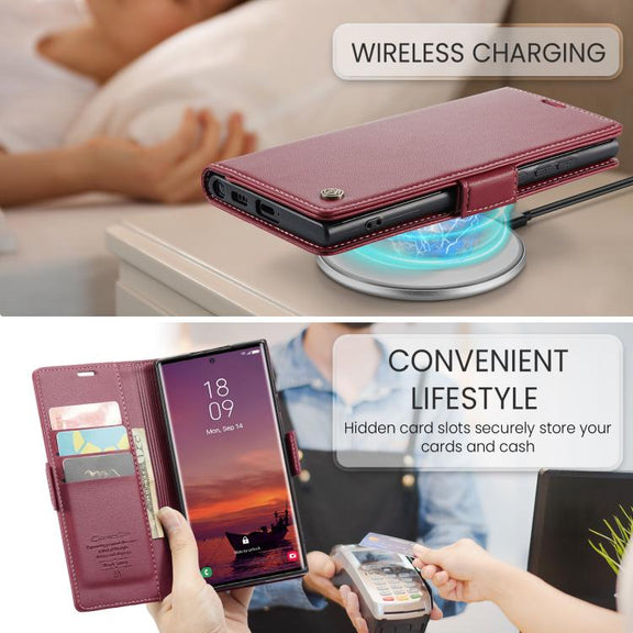 For Samsung Galaxy S25 Ultra 5G CaseMe 023 Butterfly Buckle Litchi Texture RFID Anti-theft Leather Phone Case(Red)