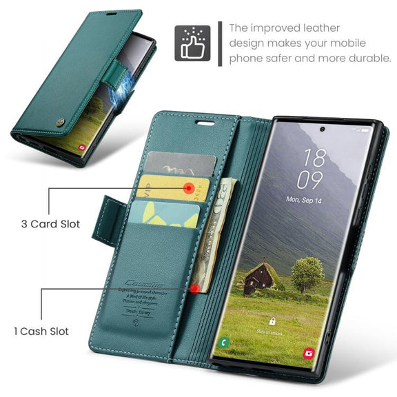 For Samsung Galaxy S25 Ultra 5G CaseMe 023 Butterfly Buckle Litchi Texture RFID Anti-theft Leather Phone Case(Green)