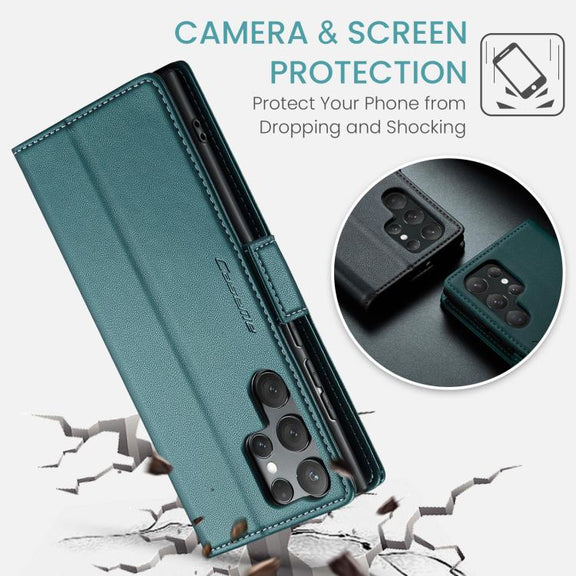 For Samsung Galaxy S25 Ultra 5G CaseMe 023 Butterfly Buckle Litchi Texture RFID Anti-theft Leather Phone Case(Green)