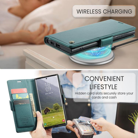 For Samsung Galaxy S25 Ultra 5G CaseMe 023 Butterfly Buckle Litchi Texture RFID Anti-theft Leather Phone Case(Green)