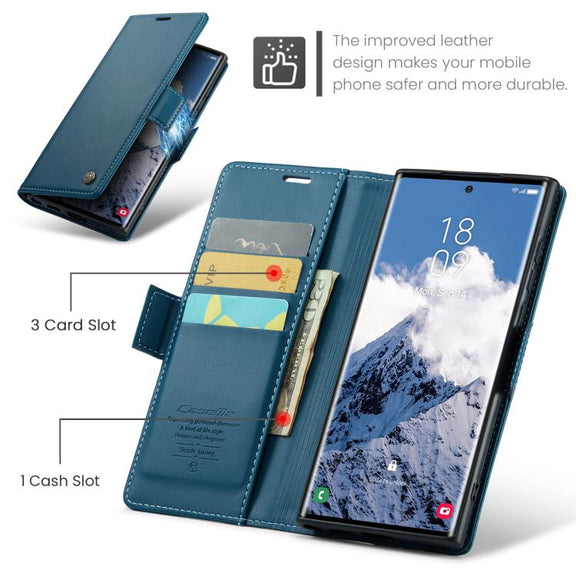 For Samsung Galaxy S25 Ultra 5G CaseMe 023 Butterfly Buckle Litchi Texture RFID Anti-theft Leather Phone Case(Blue)