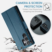 For Samsung Galaxy S25 Ultra 5G CaseMe 023 Butterfly Buckle Litchi Texture RFID Anti-theft Leather Phone Case(Blue)