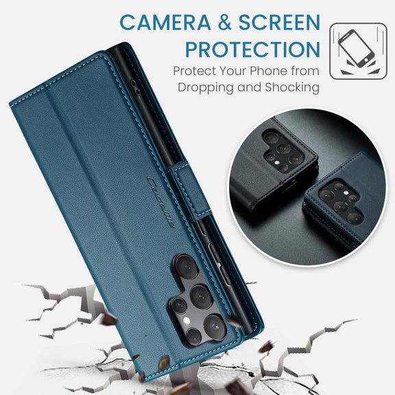 For Samsung Galaxy S25 Ultra 5G CaseMe 023 Butterfly Buckle Litchi Texture RFID Anti-theft Leather Phone Case(Blue)