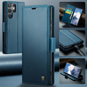 For Samsung Galaxy S25 Ultra 5G CaseMe 023 Butterfly Buckle Litchi Texture RFID Anti-theft Leather Phone Case(Blue)