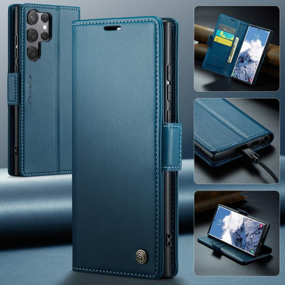 For Samsung Galaxy S25 Ultra 5G CaseMe 023 Butterfly Buckle Litchi Texture RFID Anti-theft Leather Phone Case(Blue)