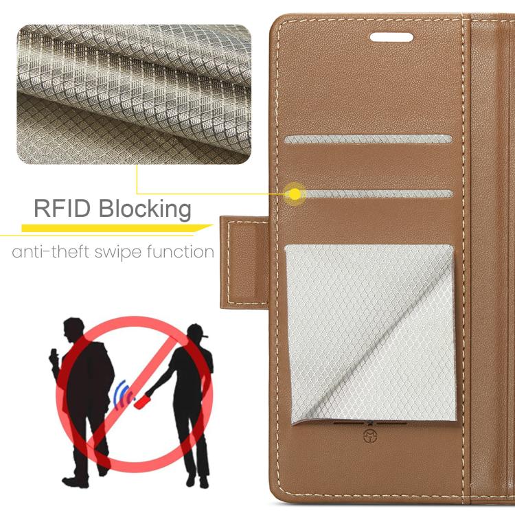 For Samsung Galaxy S25 Ultra 5G CaseMe 023 Butterfly Buckle Litchi Texture RFID Anti-theft Leather Phone Case(Brown)