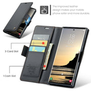 For Samsung Galaxy S25 Ultra 5G CaseMe 023 Butterfly Buckle Litchi Texture RFID Anti-theft Leather Phone Case(Black)