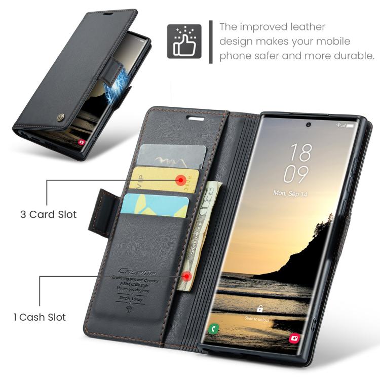 For Samsung Galaxy S25 Ultra 5G CaseMe 023 Butterfly Buckle Litchi Texture RFID Anti-theft Leather Phone Case(Black)