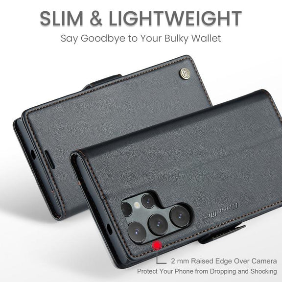 For Samsung Galaxy S25 Ultra 5G CaseMe 023 Butterfly Buckle Litchi Texture RFID Anti-theft Leather Phone Case(Black)