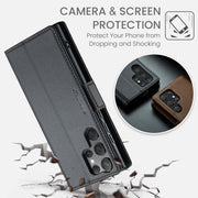 For Samsung Galaxy S25 Ultra 5G CaseMe 023 Butterfly Buckle Litchi Texture RFID Anti-theft Leather Phone Case(Black)