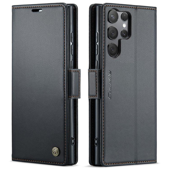 For Samsung Galaxy S25 Ultra 5G CaseMe 023 Butterfly Buckle Litchi Texture RFID Anti-theft Leather Phone Case(Black)