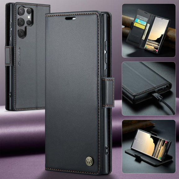 For Samsung Galaxy S25 Ultra 5G CaseMe 023 Butterfly Buckle Litchi Texture RFID Anti-theft Leather Phone Case(Black)