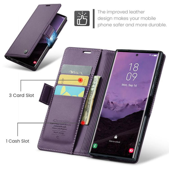 For Samsung Galaxy S25 Ultra 5G CaseMe 023 Butterfly Buckle Litchi Texture RFID Anti-theft Leather Phone Case(Purple)