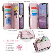 For Samsung Galaxy S24 FE 5G CaseMe C36 Card Slots Zipper Wallet RFID Anti-theft Leather Phone Case(Pink)