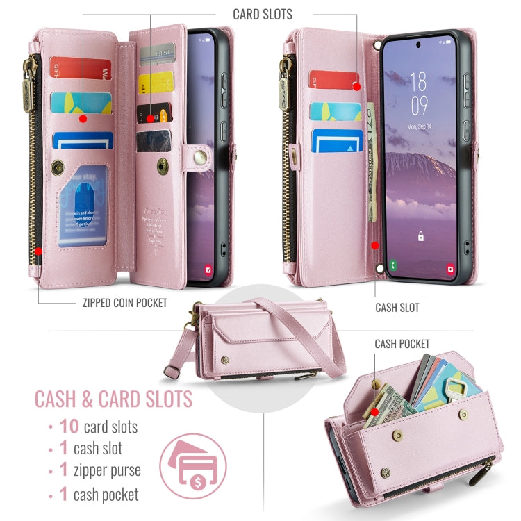 For Samsung Galaxy S24 FE 5G CaseMe C36 Card Slots Zipper Wallet RFID Anti-theft Leather Phone Case(Pink)