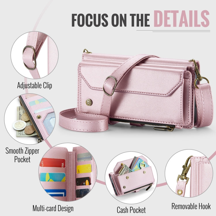 For Samsung Galaxy S24 FE 5G CaseMe C36 Card Slots Zipper Wallet RFID Anti-theft Leather Phone Case(Pink)