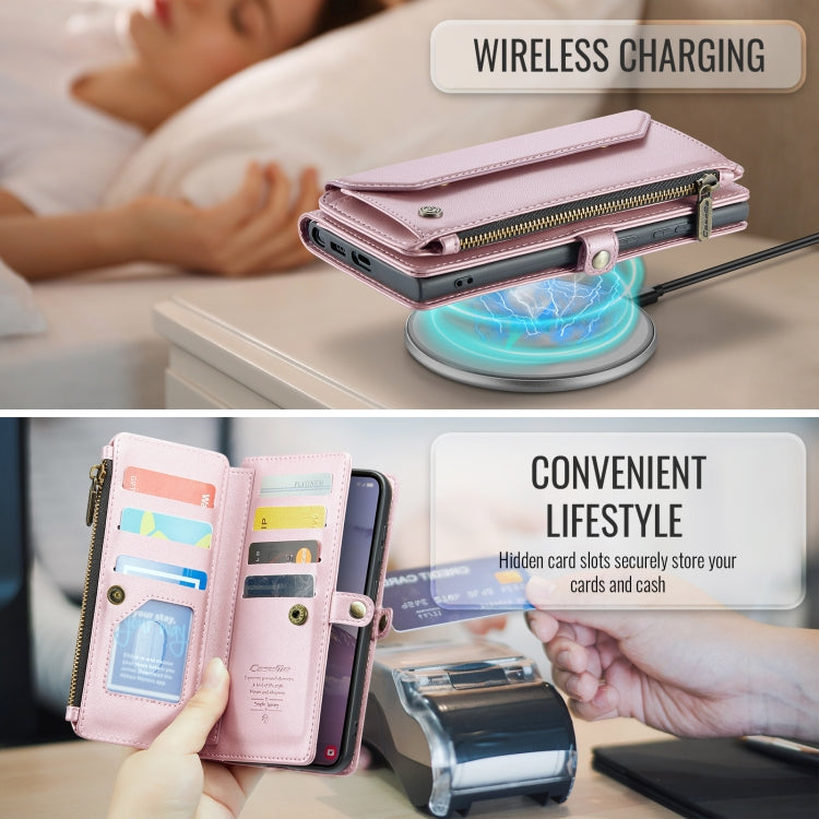 For Samsung Galaxy S24 FE 5G CaseMe C36 Card Slots Zipper Wallet RFID Anti-theft Leather Phone Case(Pink)
