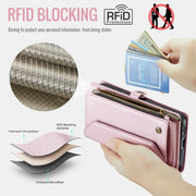 For Samsung Galaxy S24 FE 5G CaseMe C36 Card Slots Zipper Wallet RFID Anti-theft Leather Phone Case(Pink)