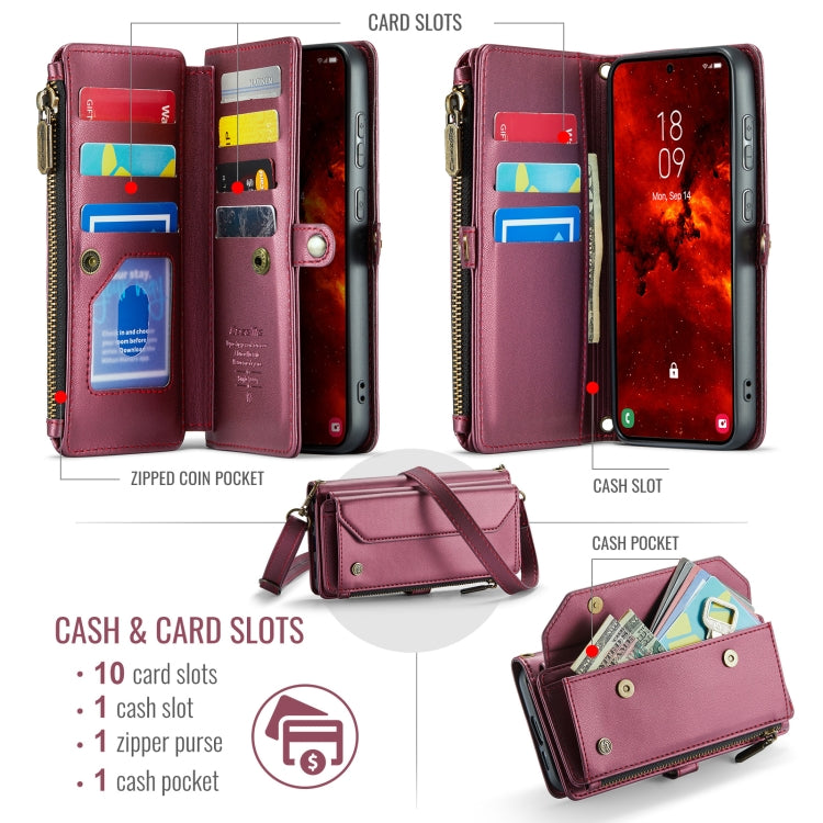 For Samsung Galaxy S24 FE 5G CaseMe C36 Card Slots Zipper Wallet RFID Anti-theft Leather Phone Case(Red)