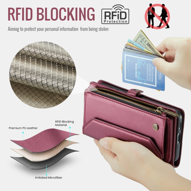 For Samsung Galaxy S24 FE 5G CaseMe C36 Card Slots Zipper Wallet RFID Anti-theft Leather Phone Case(Red)