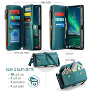 For Samsung Galaxy S24 FE 5G CaseMe C36 Card Slots Zipper Wallet RFID Anti-theft Leather Phone Case(Blue)