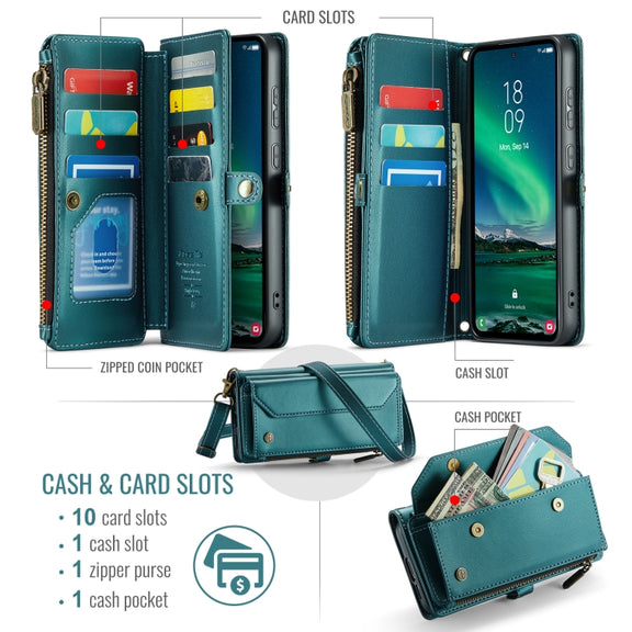 For Samsung Galaxy S24 FE 5G CaseMe C36 Card Slots Zipper Wallet RFID Anti-theft Leather Phone Case(Blue)