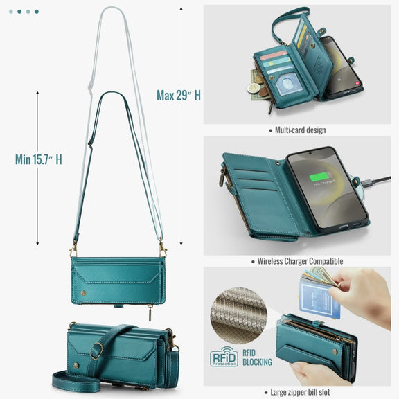 For Samsung Galaxy S24 FE 5G CaseMe C36 Card Slots Zipper Wallet RFID Anti-theft Leather Phone Case(Blue)