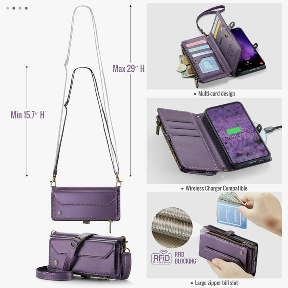 For Samsung Galaxy S24 FE 5G CaseMe C36 Card Slots Zipper Wallet RFID Anti-theft Leather Phone Case(Purple)