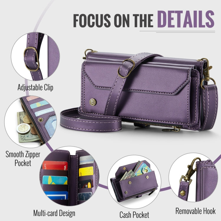For Samsung Galaxy S24 FE 5G CaseMe C36 Card Slots Zipper Wallet RFID Anti-theft Leather Phone Case(Purple)