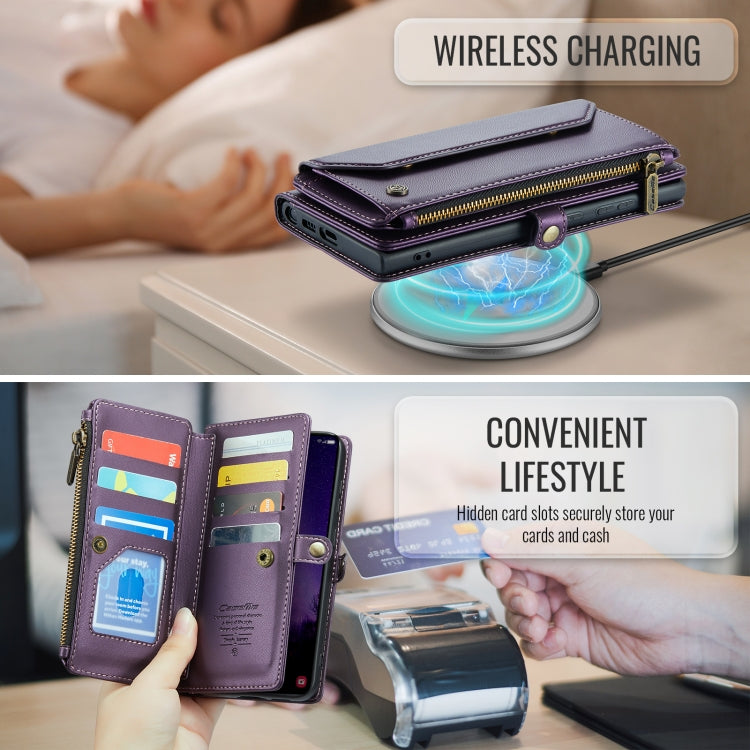For Samsung Galaxy S24 FE 5G CaseMe C36 Card Slots Zipper Wallet RFID Anti-theft Leather Phone Case(Purple)