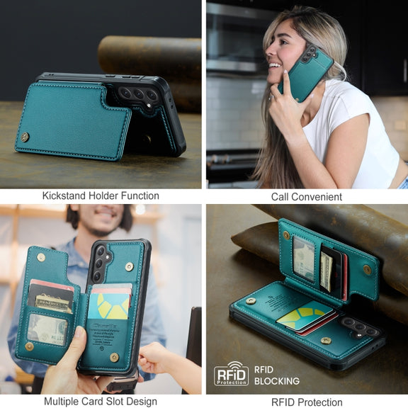 For Samsung Galaxy S24 FE 5G CaseMe C22 Card Slots Holder RFID Anti-theft Phone Case(Green)