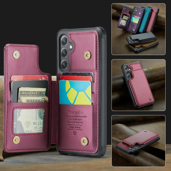 For Samsung Galaxy S24 FE 5G CaseMe C22 Card Slots Holder RFID Anti-theft Phone Case(Red)