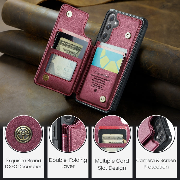 For Samsung Galaxy S24 FE 5G CaseMe C22 Card Slots Holder RFID Anti-theft Phone Case(Red) - free shipping - PMC Jewellery - Order now!