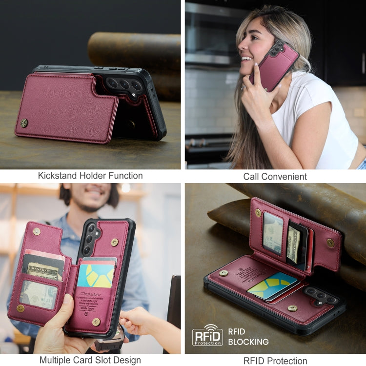 For Samsung Galaxy S24 FE 5G CaseMe C22 Card Slots Holder RFID Anti-theft Phone Case(Red) - free shipping - PMC Jewellery - Order now!