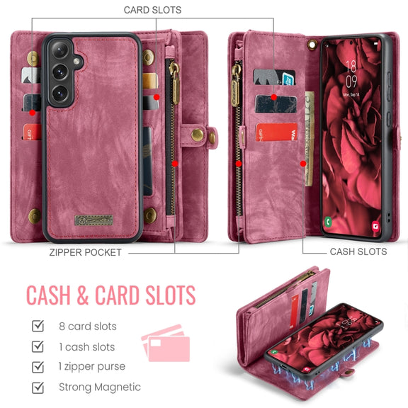 For Samsung Galaxy S24 FE 5G CaseMe 008 Detachable Multifunctional Leather Phone Case(Wine)
