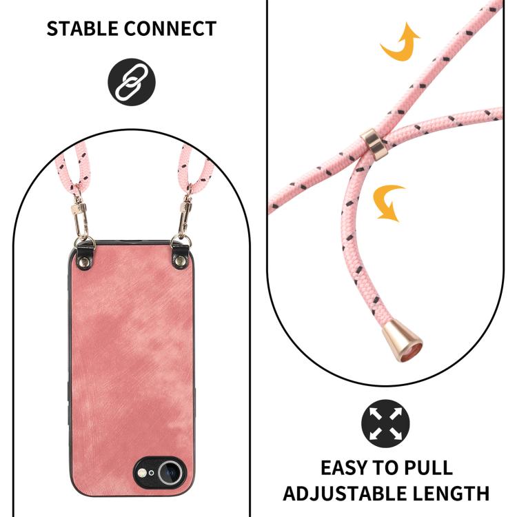 For  iPhone 16e Vintage Leather PC Back Cover Phone Case with Crossbody Strap(Pink) - iPhone 16e Cases by PMC TechLife | Online Shopping South Africa | PMC TechLife | Buy Now Pay Later Mobicred