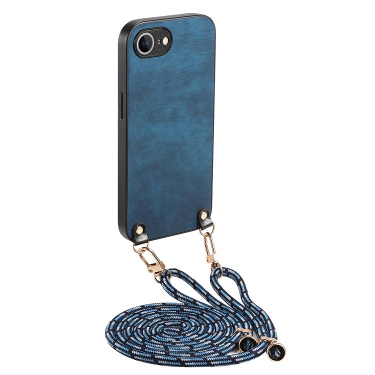 For  iPhone 16e Vintage Leather PC Back Cover Phone Case with Crossbody Strap(Blue) - iPhone 16e Cases by PMC TechLife | Online Shopping South Africa | PMC TechLife | Buy Now Pay Later Mobicred