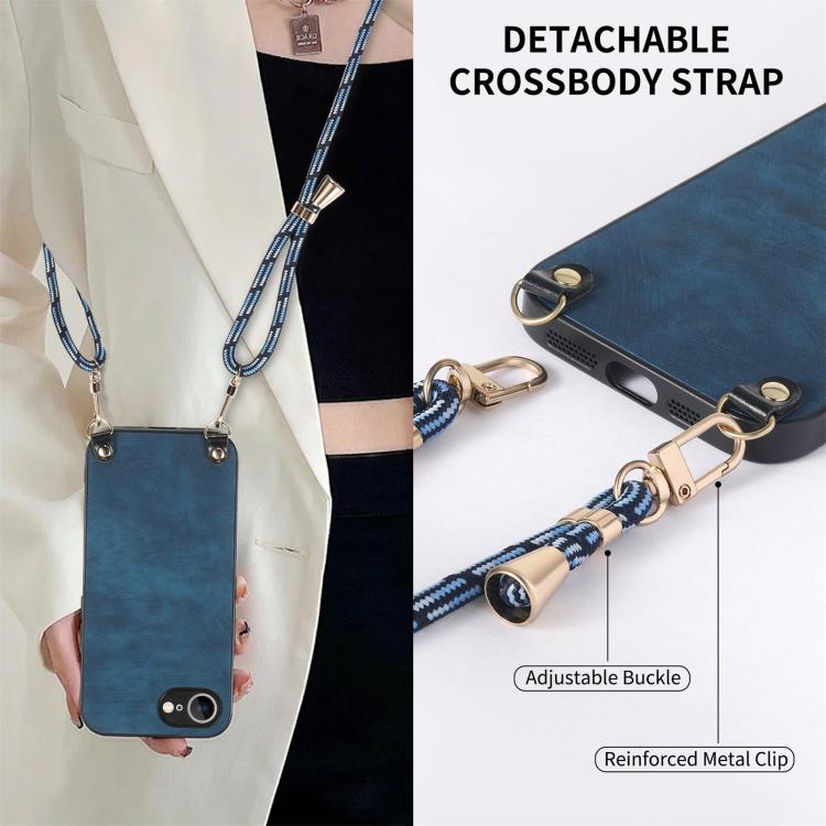 For  iPhone 16e Vintage Leather PC Back Cover Phone Case with Crossbody Strap(Blue) - iPhone 16e Cases by PMC TechLife | Online Shopping South Africa | PMC TechLife | Buy Now Pay Later Mobicred