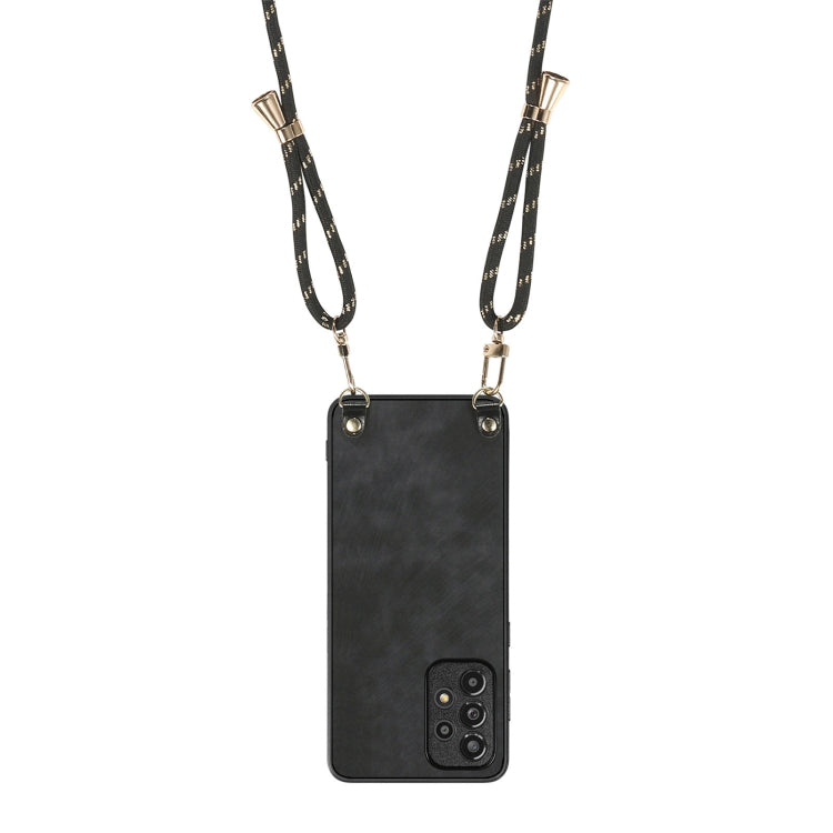 For Samsung Galaxy S25 5G Vintage Leather PC Back Cover Phone Case with Crossbody Strap(Black)