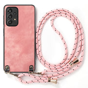 For Samsung Galaxy S25 5G Vintage Leather PC Back Cover Phone Case with Crossbody Strap(Pink)